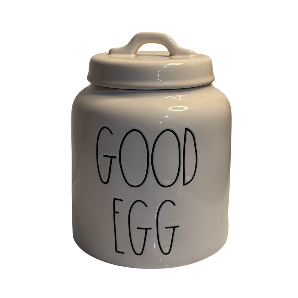 Rae Dunn Good Egg Canister Cream Ceramic Jar Farmhouse Kitchen Decor Magenta NEW